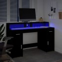 VidaXL Biurko z podświetleniem LED, czarne, 140x55x91 cm