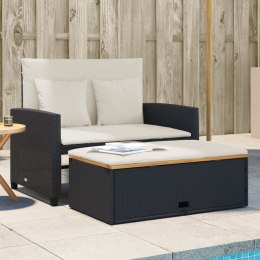 VidaXL Sofa ogrodowa z poduszkami, 2-os., czarna, rattan PE i akacja