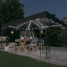 VidaXL Altana z podwójnym dachem i sznurem lampek LED, 3x4 m, antracyt