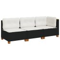 VidaXL Sofa ogrodowa z poduszkami, 3-osobowa, czarna, polirattan