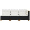 VidaXL Sofa ogrodowa z poduszkami, 3-osobowa, czarna, polirattan