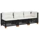 VidaXL Sofa ogrodowa z poduszkami, 3-osobowa, czarna, polirattan