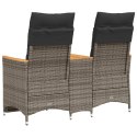 VidaXL Rozkładana sofa ogrodowa ze stolikiem, 2-os., szara, rattan PE