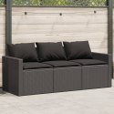 VidaXL Sofa ogrodowa z poduszkami, 3-osobowa, czarna, polirattan