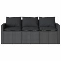 VidaXL Sofa ogrodowa z poduszkami, 3-osobowa, czarna, polirattan