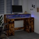 VidaXL Biurko z podświetleniem LED, przydymiony dąb, 140x55x91 cm