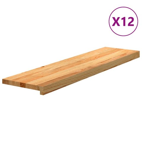 VidaXL Stopnie schodowe, 12 szt. brązowe 100x30x2cm lite drewno dębowe