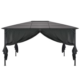 VidaXL Altana ogrodowa z zasłonami, aluminiowa, 4 x 3 x 2,6 m, czarna