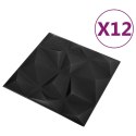 VidaXL Panele ścienne 3D, 12 szt., 50x50 cm, diamentowa czerń, 3 m²