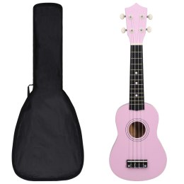 VidaXL Ukulele sopranowe z pokrowcem, dla dzieci, różowe, 21