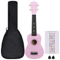 VidaXL Ukulele sopranowe z pokrowcem, dla dzieci, różowe, 21"