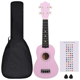 VidaXL Ukulele sopranowe z pokrowcem, dla dzieci, różowe, 21