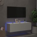 VidaXL Ścienna szafka TV z LED, biała, 100x35x31 cm