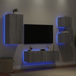 VidaXL 4-cz. zestaw ściennych mebli TV z LED, szary dąb sonoma