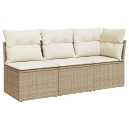 VidaXL Sofa ogrodowa z poduszkami, 3-osobowa, beżowa, polirattan