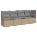 VidaXL Sofa ogrodowa z poduszkami, 4-osobowa, beż, polirattan