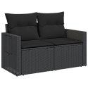 VidaXL Sofa ogrodowa z poduszkami, 2-osobowa, czarna, polirattan