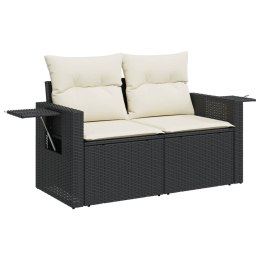 VidaXL Sofa ogrodowa z poduszkami, 2-osobowa, czarna, polirattan