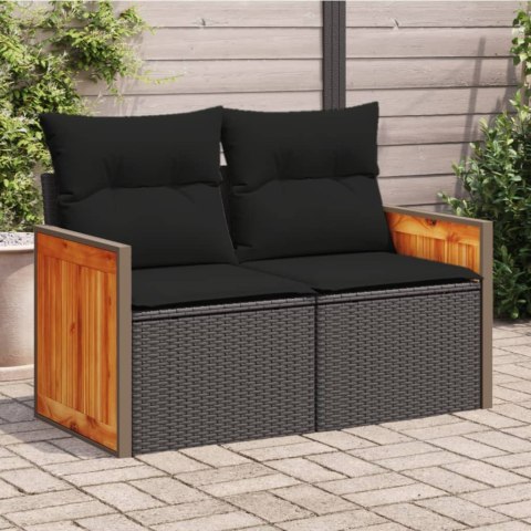 VidaXL Sofa ogrodowa z poduszkami, 2-osobowa, czarna, polirattan