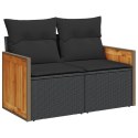 VidaXL Sofa ogrodowa z poduszkami, 2-osobowa, czarna, polirattan