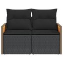 VidaXL Sofa ogrodowa z poduszkami, 2-osobowa, czarna, polirattan