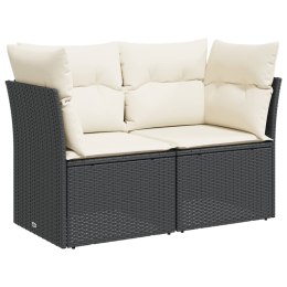 VidaXL Sofa ogrodowa z poduszkami, 2-osobowa, czarna, polirattan