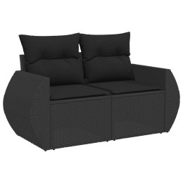 VidaXL Sofa ogrodowa z poduszkami, 2-osobowa, czarna, polirattan