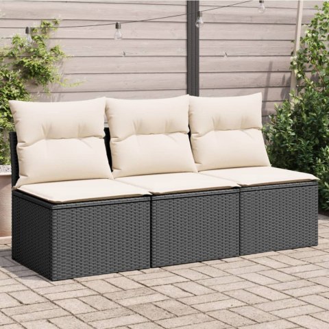 VidaXL Sofa ogrodowa z poduszkami, 3-osobowa, czarna, polirattan