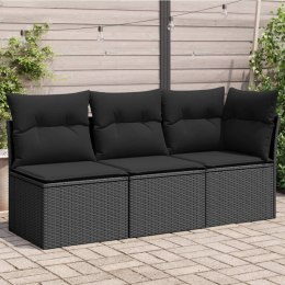 VidaXL Sofa ogrodowa z poduszkami, 3-osobowa, czarna, polirattan