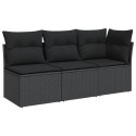 VidaXL Sofa ogrodowa z poduszkami, 3-osobowa, czarna, polirattan