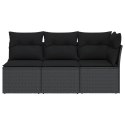 VidaXL Sofa ogrodowa z poduszkami, 3-osobowa, czarna, polirattan