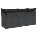 VidaXL Sofa ogrodowa z poduszkami, 3-osobowa, czarna, polirattan