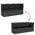 VidaXL Sofa ogrodowa z poduszkami, 3-osobowa, czarna, polirattan