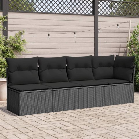 VidaXL Sofa ogrodowa z poduszkami, 4-osobowa, czarna, polirattan