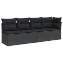 VidaXL Sofa ogrodowa z poduszkami, 4-osobowa, czarna, polirattan