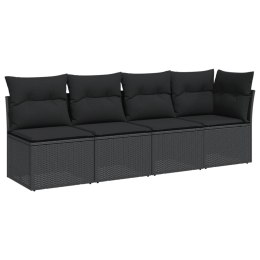 VidaXL Sofa ogrodowa z poduszkami, 4-osobowa, czarna, polirattan