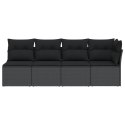 VidaXL Sofa ogrodowa z poduszkami, 4-osobowa, czarna, polirattan