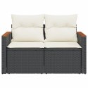 VidaXL Sofa ogrodowa z poduszkami, 2-osobowa, czarna, polirattan