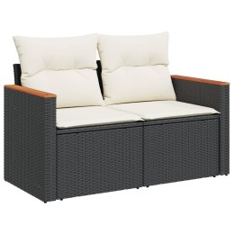 VidaXL Sofa ogrodowa z poduszkami, 2-osobowa, czarna, polirattan