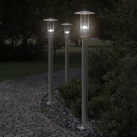 VidaXL Lampy ogrodowe na słupku, 3 szt., srebrne, 100 cm, stal