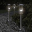 VidaXL Lampy ogrodowe na słupku, 3 szt., srebrne, 60 cm, stal