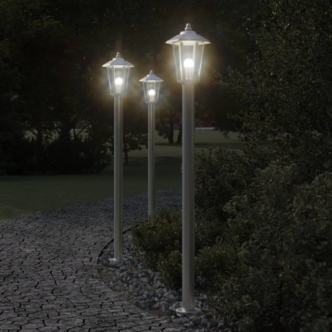 VidaXL Lampy ogrodowe na słupku, 3 szt., srebrne, 120 cm, stal