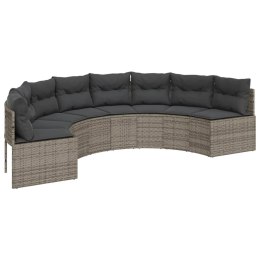 VidaXL Sofa ogrodowa z poduszkami, półokrągła, szary rattan PE