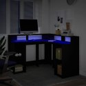 VidaXL Biurko z podświetleniem LED, czarne, 130x130x91 cm