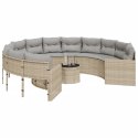 VidaXL Sofa ogrodowa, stolik i poduszki, okrągła, beżowy rattan PE