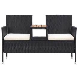 VidaXL Dwuosobowa ławka ogrodowa ze stolikiem 143 cm rattan PE, czarna