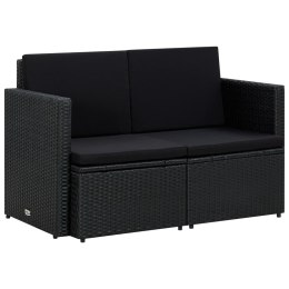 VidaXL 2-osobowa sofa ogrodowa z poduszkami, czarna, polirattan