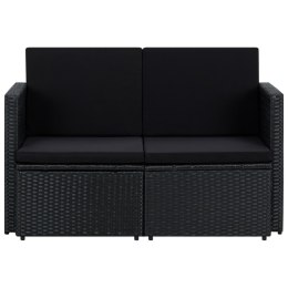 VidaXL 2-osobowa sofa ogrodowa z poduszkami, czarna, polirattan