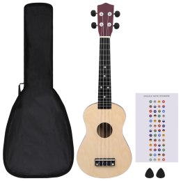 VidaXL Ukulele sopranowe z pokrowcem, dla dzieci, naturalne, 23