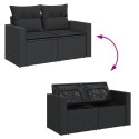 VidaXL Sofa ogrodowa z poduszkami, 2-osobowa, czarna, polirattan